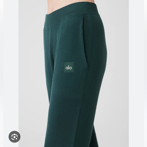 Alo Knit High-Waist Salana Wide Leg Pant in Midnight green - Picture 2 of 7